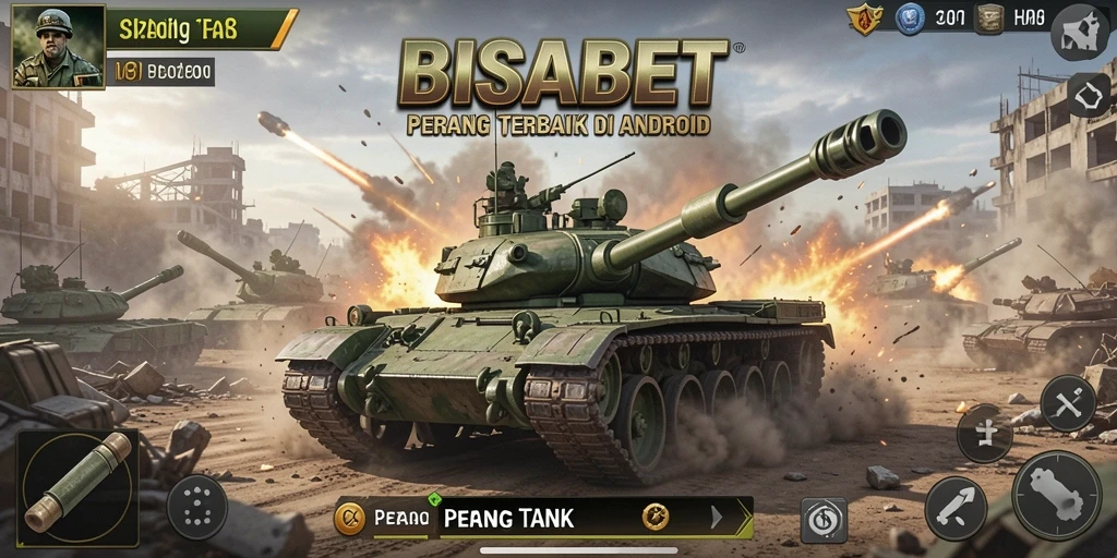 Tampilan antarmuka BISABET dengan aksi pertempuran tank yang menegangkan.
