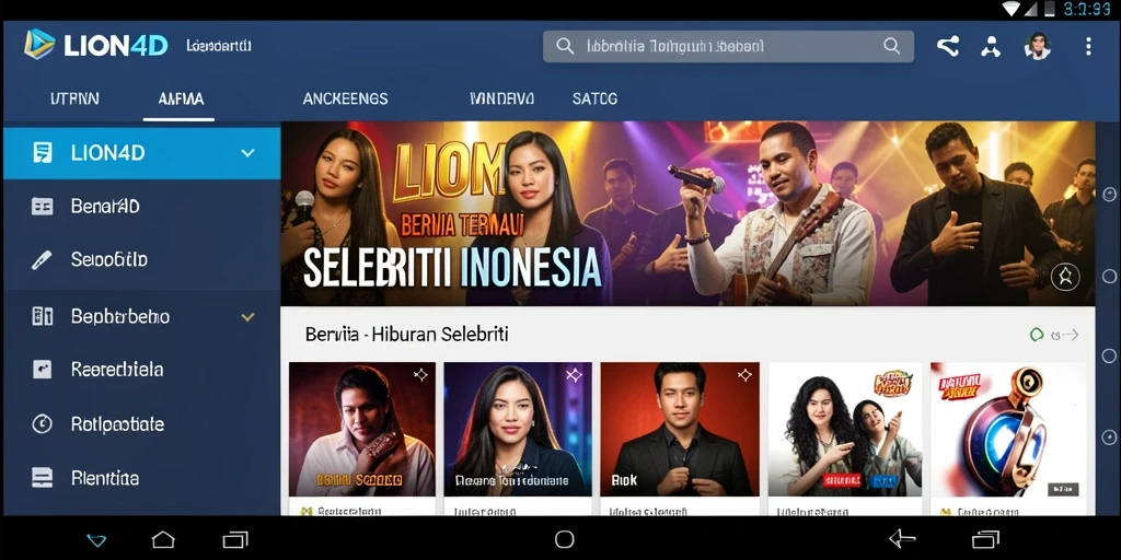 Antarmuka aplikasi LION4D yang menampilkan berita seputar selebriti.