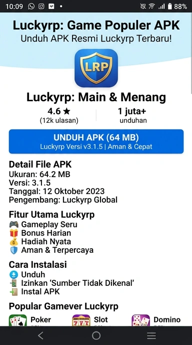 Tampilan halaman APK luckyrp
