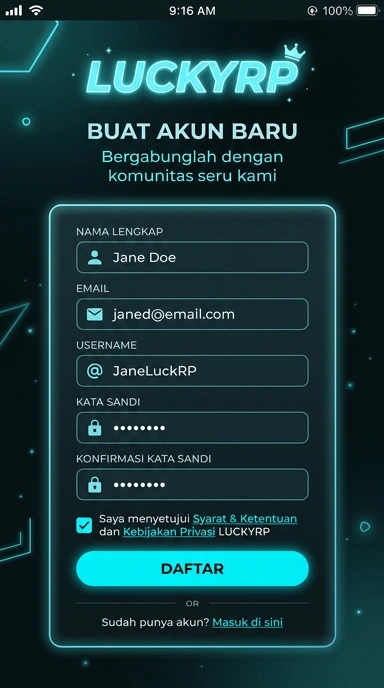 Tampilan halaman daftar luckyrp
